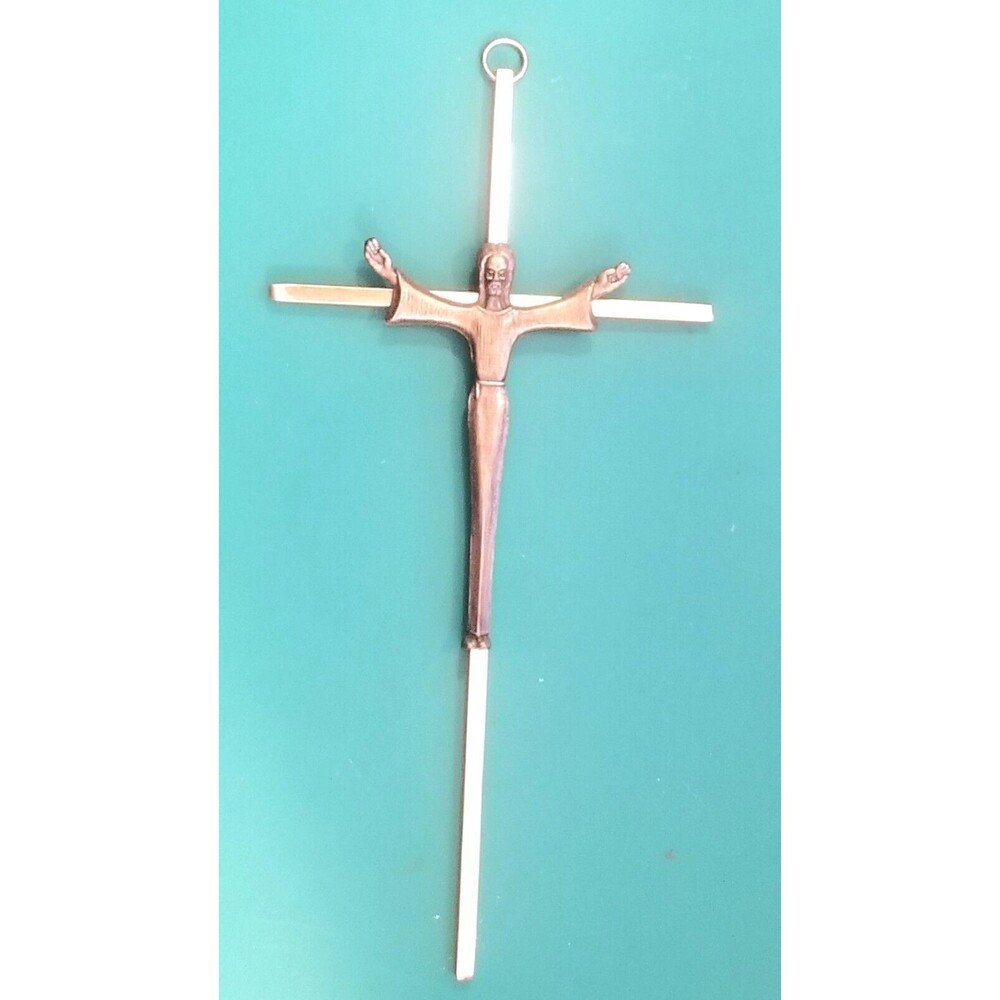 Vintage Brass & Bronze Crucifix Cross Wall Hanging 9.75"x4.75"